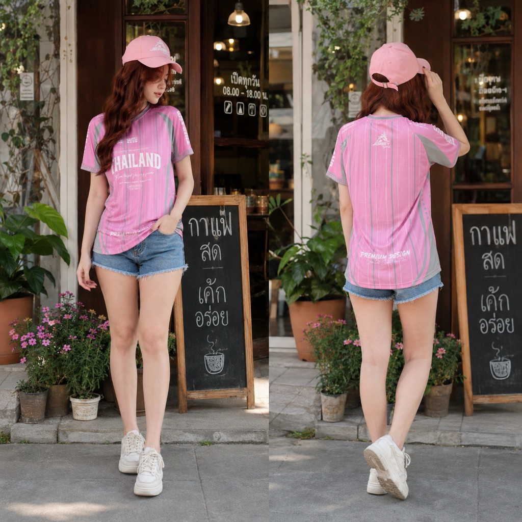เสื้อกีฬาเข้าใหม่คอวี ดีไซน์สุดเท่ พิมพ์ลายแฟชั่น ใส่ได้ทุกเพศ