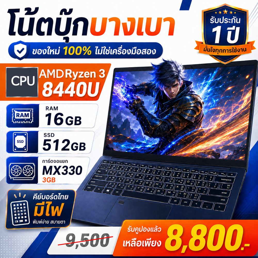 จัดส่งทันที โน๊ตบุ๊ค 15.6 นิ้ว 16GB RAM/512GB SSD MX330 3GB คีย์บอร์ดภาษาไทย สแกนลายนิ้วมือ ทำงาน เรียน พกพา