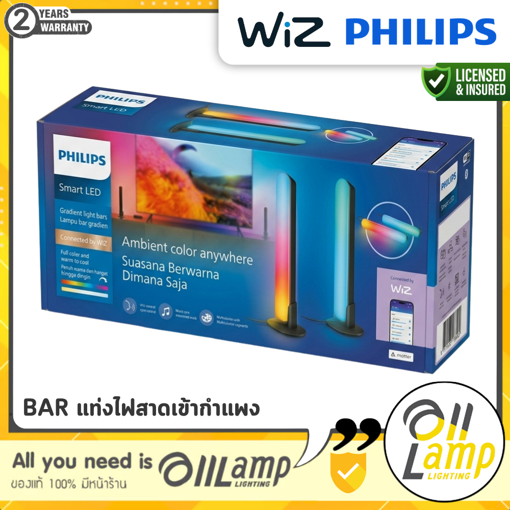 Philips WiZ แท่งไฟสาดเข้ากำแพง RGB Light Bar 30cm ใช้ร่วมกับ WiZ Sync Box [Entertainment] รวมแวท