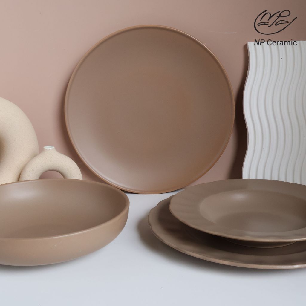 [ลดสูงสุด 80%] NP Ceramic จานเซรามิค จานชามสีน้ำตาลแมท สวยหรูดูแพง จัดโต๊ะมื้ออาหารสุดพิเศษ