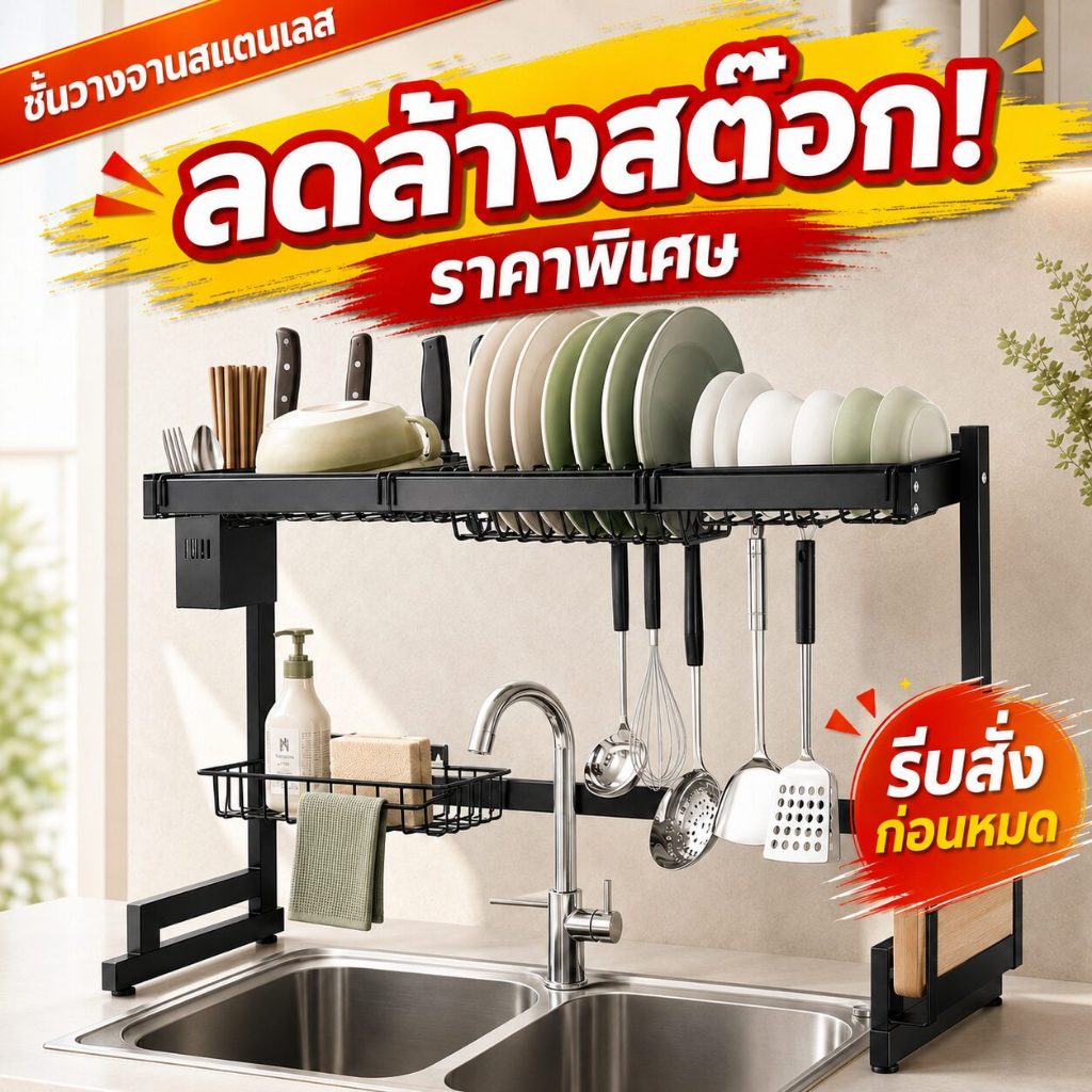 ชั้นวางจาน ชั้นวางสแตนเลส แข็งแรง ทนทาน ที่คว่ำจานระบายน้ำได้ดี