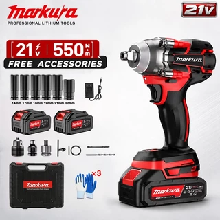 MARKURA ประแจบล็อกกระแทกไร้สาย 550N.m มอเตอร์ไร้แปรงถ่าน 21V แบตเตอรี่ลิเธียม 2 ก้อน อุปกรณ์ครบเซ็ต งานซ่อม อุตสาหกรรม
