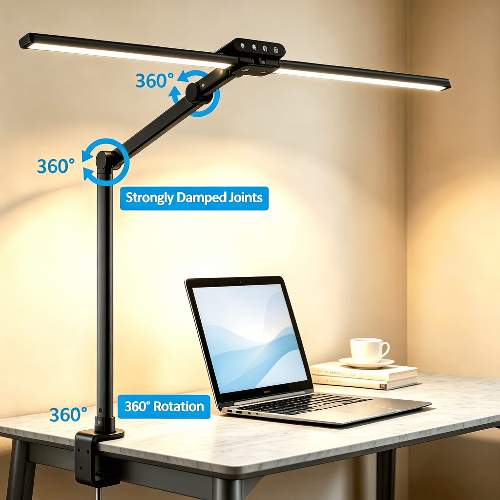 Qimedo โคมไฟตั้งโต๊ะ LED แบบหนีบ 24 วัตต์ ปรับความสว่างได้ เปลี่ยนสีได้ โคมไฟทำงานแบบยืดหยุ่น หัวคู่ สำหรับสำนักงาน
