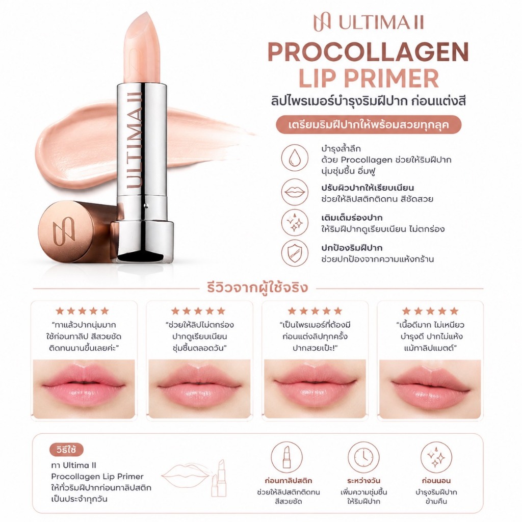 ไม่แท้คืนเงิน Ultima II Procollagen Lip Primer 3.7 g.บำรุงริมฝีปากให้มีสุขภาพดี ชุ่มชื่น