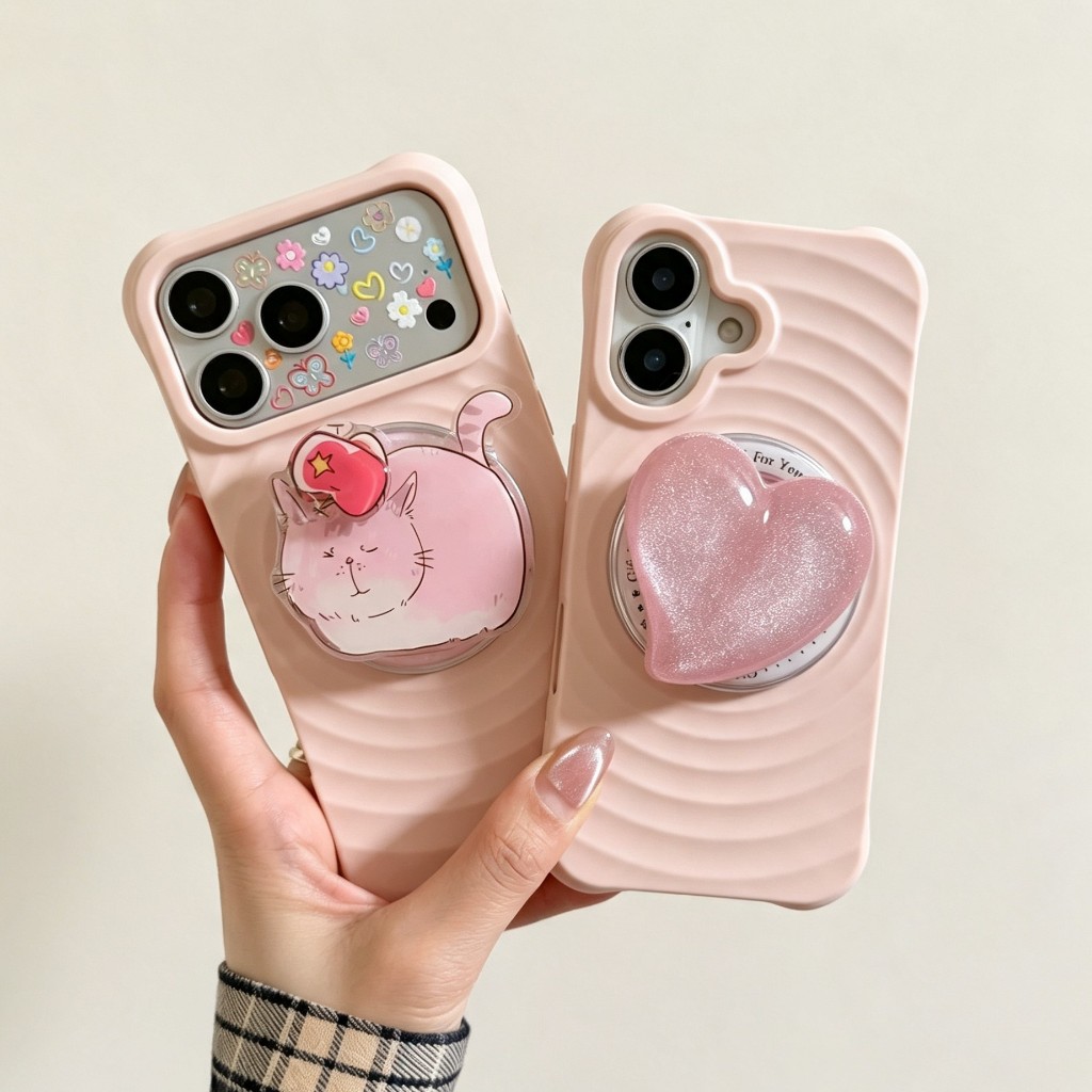 Ripple ชมพู เคสกันกระแทก ติ๊กต๊อก ชาร์จได้ pop up แม่เหล็ก สำหรับ for iPhone17/pro/max 16/pro/max 15/pro/max 14/pro/max
