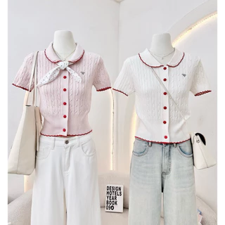 WA YA เสื้อเชิ้ตปกโค้ง กระดุมหน้า ผ้าไหมพรม