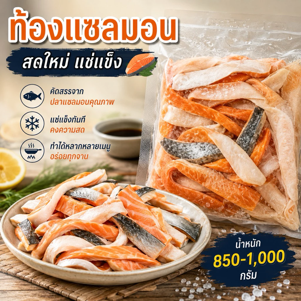 ท้องปลาแซลมอน ท้องแซลม่อน แช่แข็ง สดใหม่
