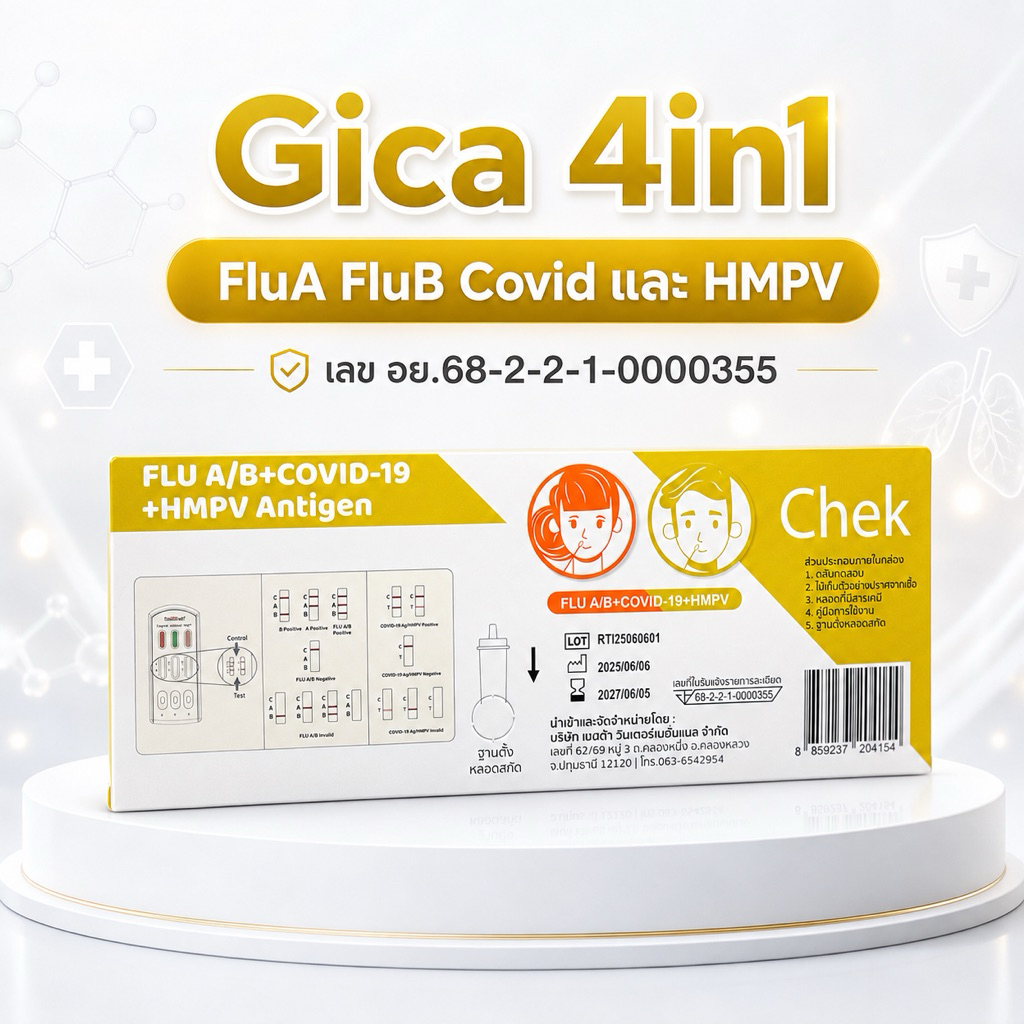Gica 4 in1​ ชุดตรวจไข้หวัดใหญ่ สายพันธุ์​ A​ และ​ B/ HMPV/ โควิค​ Covid-19 ตรวจจับเชื้อไวรัส