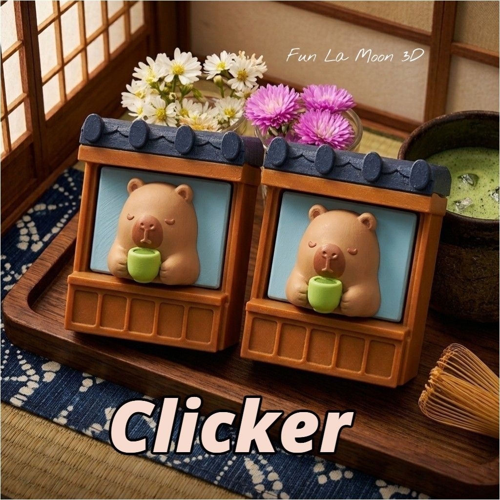 พวงกุญแจ Clicker 3D คาปิบาร่าจิบมัทฉะยามเช้า Blue switch พร้อมส่งจากไทย (ราคาต่อ 1 ชิ้น)