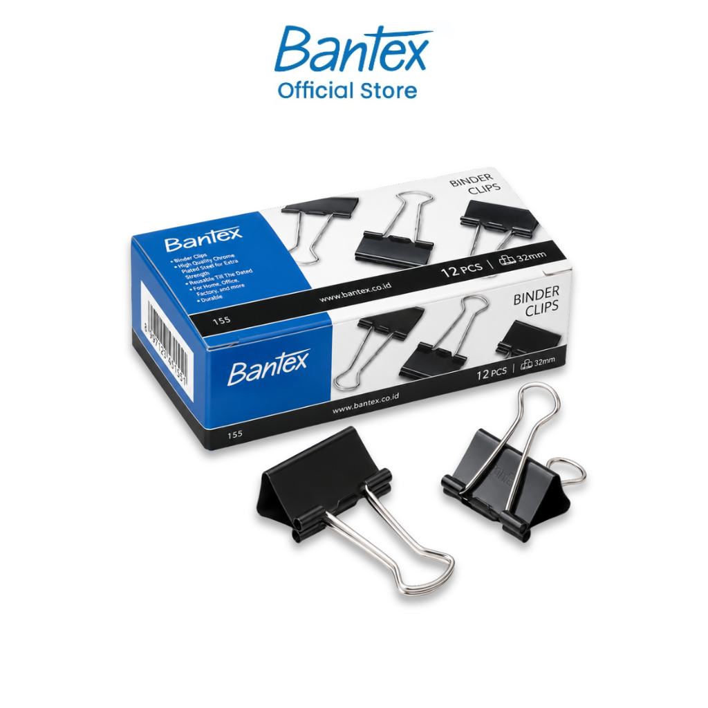 Bantex คลิปหนีบกระดาษ ขนาด 25/ 32/ 41/ 50มม 12ชิ้น/กล่อง หนีบเอกสาร คลิปหนีบ คลิปดำ Binder Clips