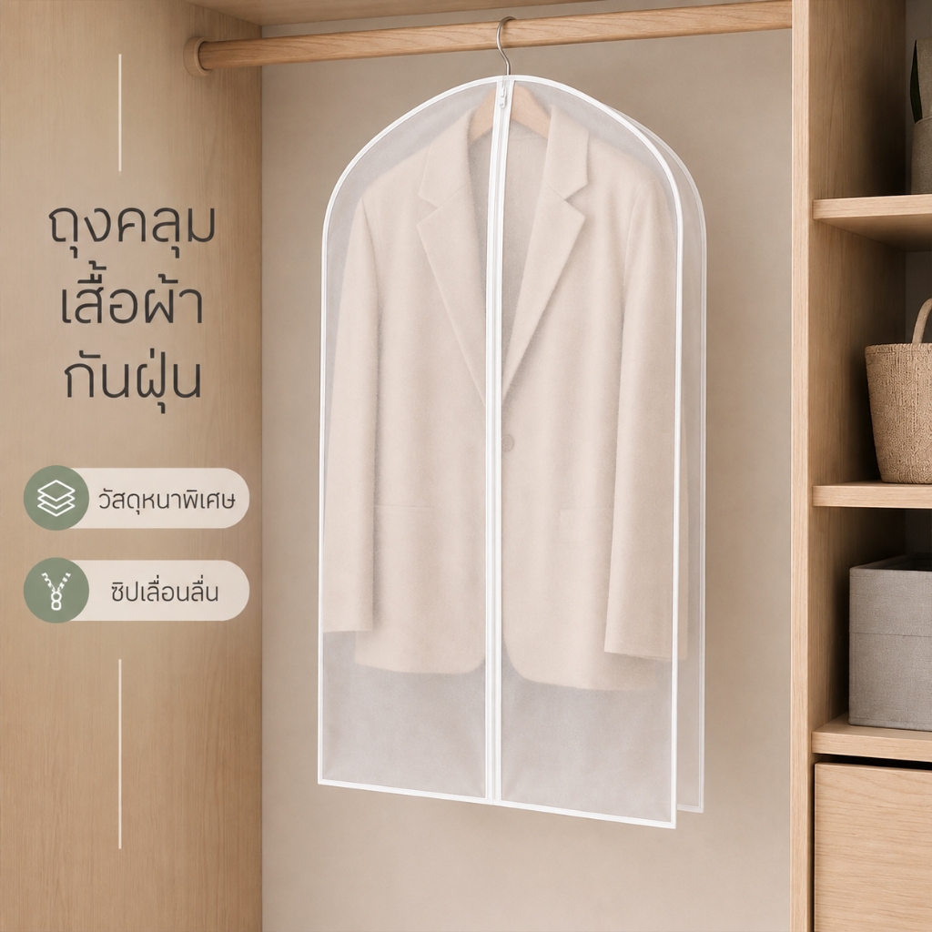 ถุงคลุมเสื้อผ้ากันฝุ่นแบบแขวน สำหรับชุดสูท เสื้อแจ็กเก็ตยาว ชุดนอน และเสื้อผ้าในตู้ ใช้เก็บรักษาเสื้อผ้า ใช้ในบ้านทุกวัน