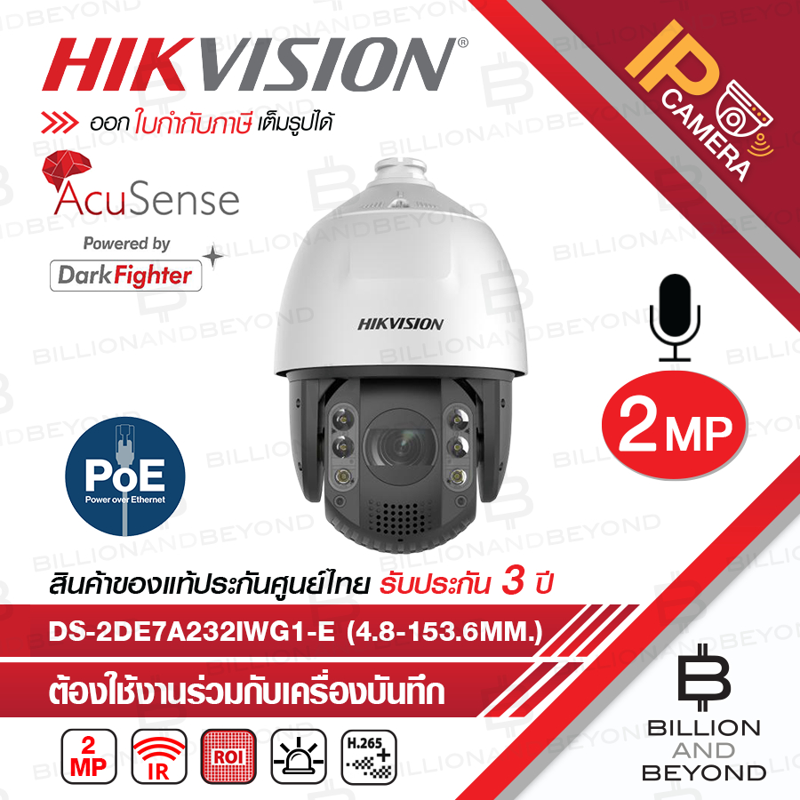 HIKVISION DS-2DE7A232IWG1-E (4.8-153.6MM.) กล้องวงจรปิดระบบ IP 2MP LEN ZOOM มีไมค์ BY BILLION AND BE