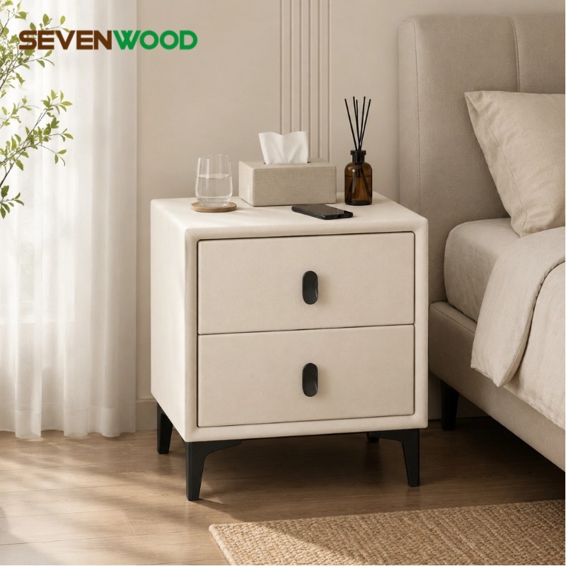 SEVENWOOD ตู้หัวเตียง ตู้เก็บของ ตู้ลิ้นชัก ตู้ข้างเตียง สไตล์มินิมอล พร้อมแร็ค ที่เก็บของอเนกประสงค์ ทันสมัยทนทาน