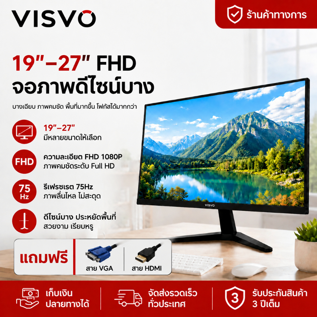 จอมอนิเตอร์ 19นิ้ว จอคอมพิวเตอร์ 165HZ หน้าจอโค้ง gaming monitor 24นิ้ว 144HZ จอคอม 1920*1080P