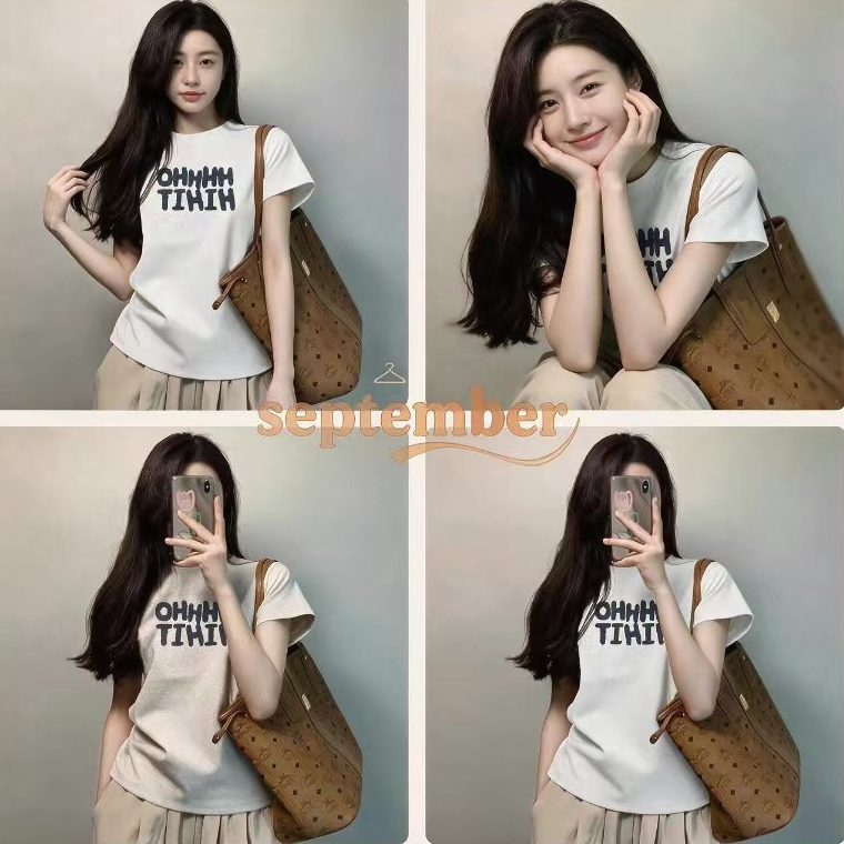 【ส่งจากกรุงเทพ】เสื้อยืดแขนสั้นพิมพ์ลายตัวอักษรสไตล์อเมริกันผ้าฝ้ายแท้ฤดูร้อนดีไซน์สไตล์ใหม่ทรงสลิมฟิต