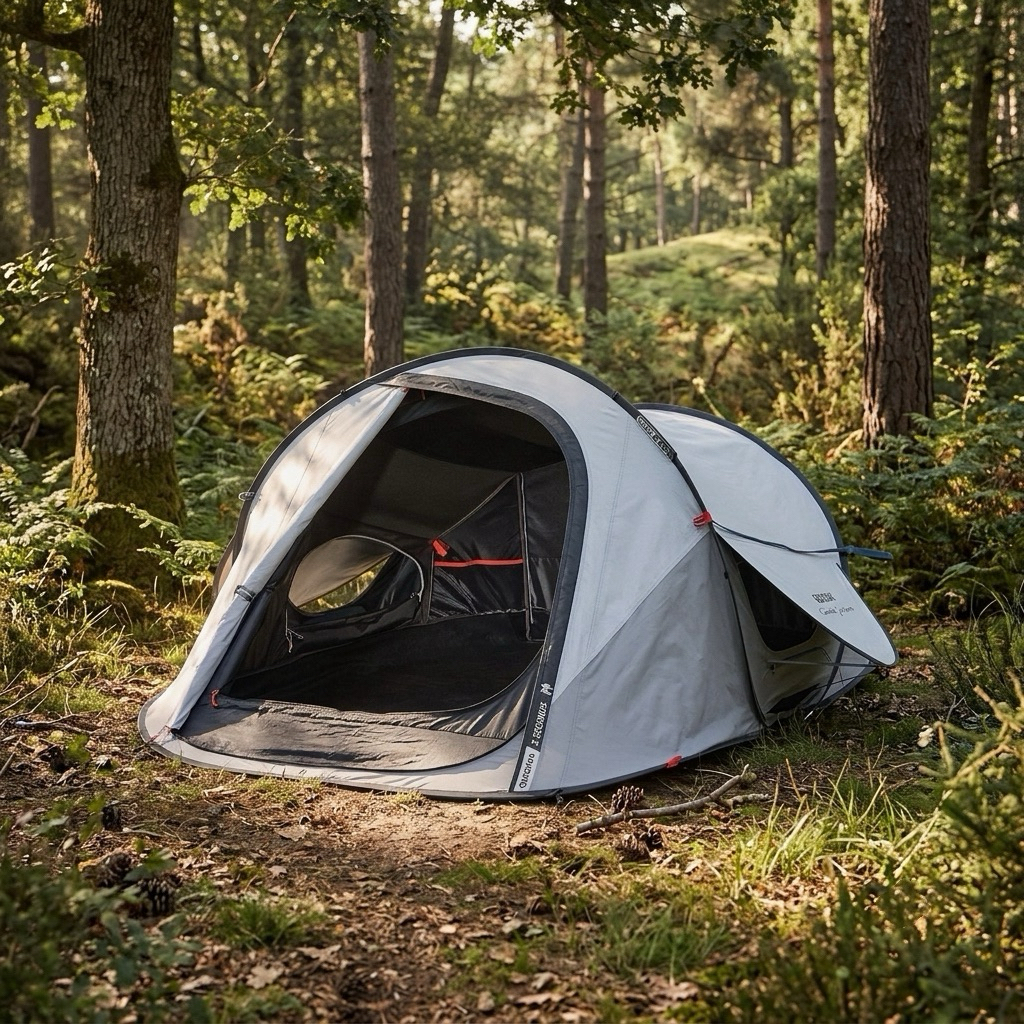 เต็นท์แคมป์ปิ้งกางอัตโนมัติสำหรับ 2 คน รุ่น 2 SECONDS FRESH&BLACK (สีขาว/เทา) QUECHUA