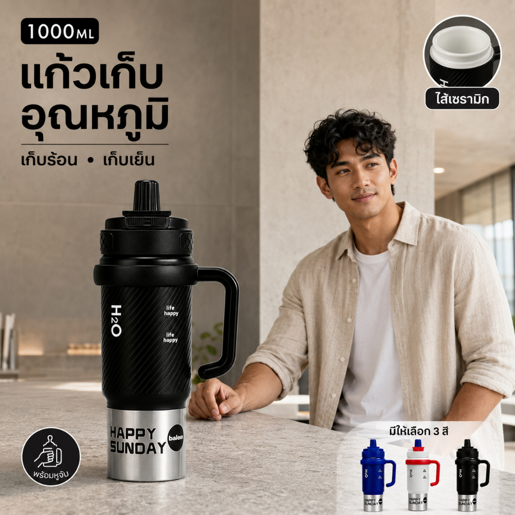 800มล แก้วเก็บความเย็น เคลือบเซรามิค 316 แก้ว สแตนเลส ความจุขนาดใหญ่ แก้วน้ำเก็บอุณหภูมิ Water Cup