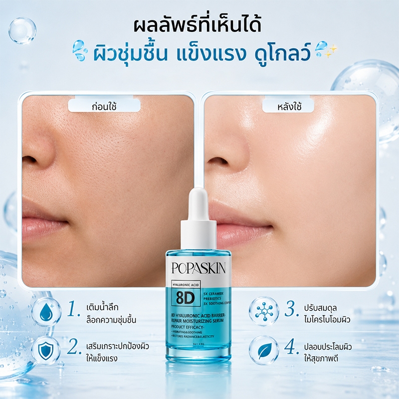 POPASKIN 8D Hyaluronic Acid Barrier Hydrating Primer Serum เซรั่มหน้า เซรั่มไฮยา ฟื้นฟูผิว เติมความชุ่มชื้น ผิวแพ้ง่าย — صورة 3