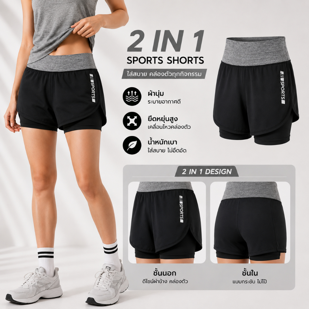 กางเกงออกกำลังกายขาสั้น วิ่ง/ฟิตเนส มีซับด้านใน Running Shorts 2IN1 Doubel Layer