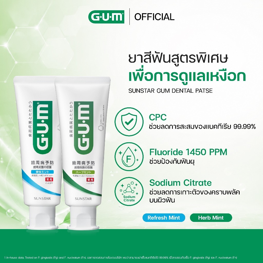 SUNSTAR GUM DENTAL PASTE REFRESH MINT ยาสีฟันซันสตาร์ กัม เดนทัล เพสต์ รีเฟรช มินต์ 120ก.