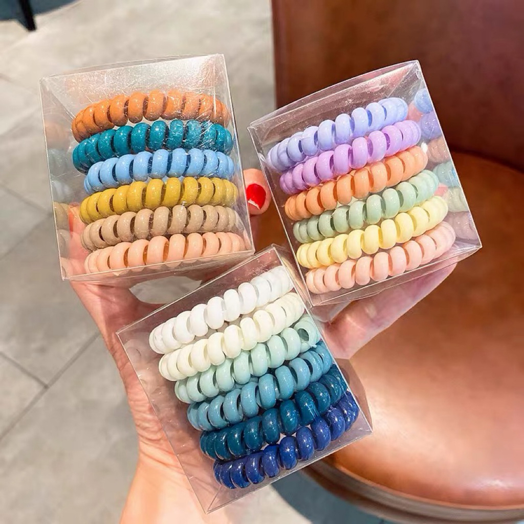 หนังยางรัดผมแบบเกลียว สีพาสเทล วงใหญ่ ไม่กินผม ไม่ทิ้งรอย แพ็ค6ชิ้น(รหัสY21)