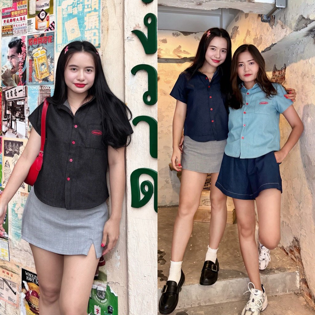 อก38-44 Slim shirt เสื้อเชิ้ตเข้ารูป สาวอวบใส่ได้ #เสื้อยีนส์