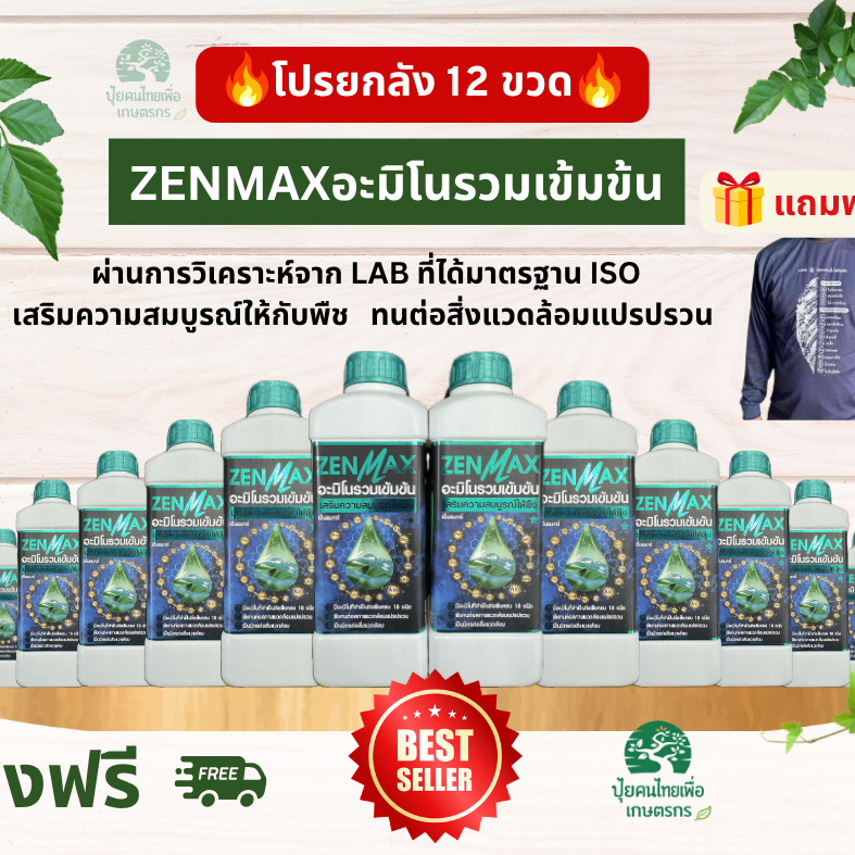 Zenmax อะมิโนพืช สูตรรวมเข้มข้น 18 ชนิด ชุดยกลัง 12 ขวด 2388 บาท