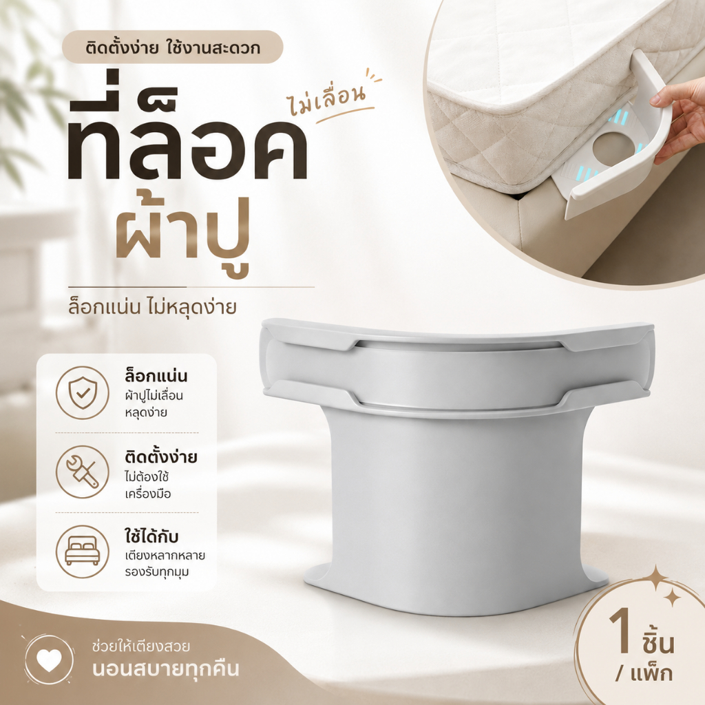 อุปกรณ์ล๊อคผ้าปู ที่ล๊อคผ้าปูที่นอน ไม่ทำให้ผ้าปูหลุดง่าย ใช้ง่ายเเละสะดวกต่อการใช้งาน
