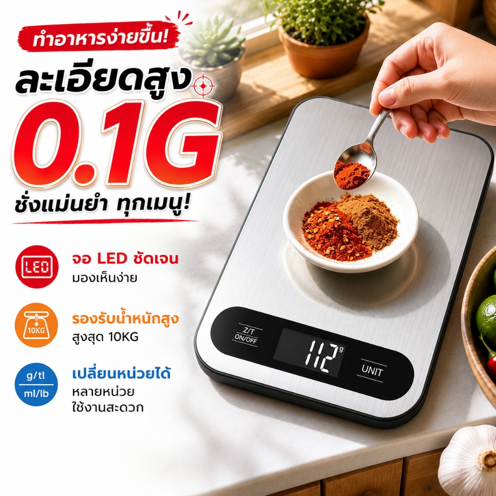 Nest เครื่องชั่งดิจิตอล ตาชั่งดิจิตอล  มี6หน่วยตวง เครื่องชั่งน้ำหนักในครัวแบบดิจิทัล จอLED Kitchen scale