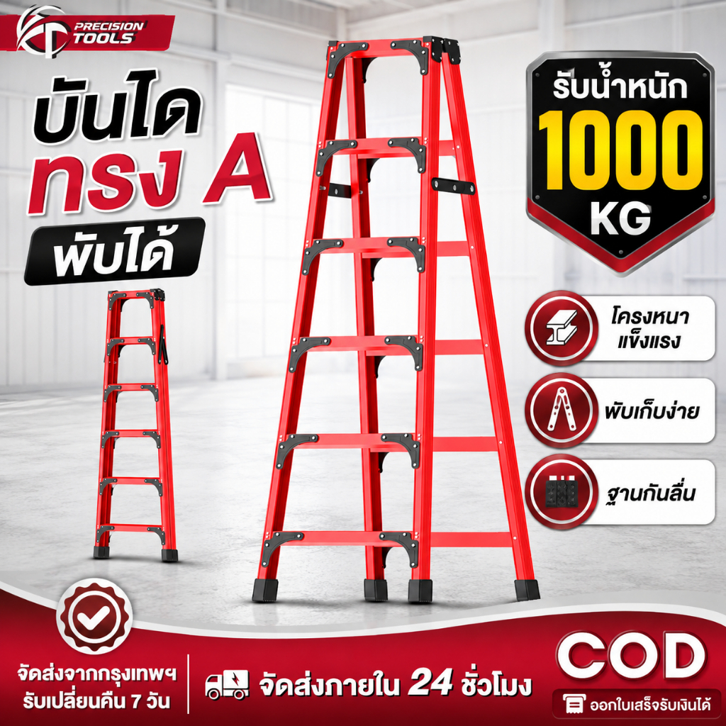 บันไดพับได้ บันได บันไดพับ บันไดอลูมิเนียม อัพเกรดใหม่เอี่ยม 4-7 ชั้น ทนทานและทนทาน