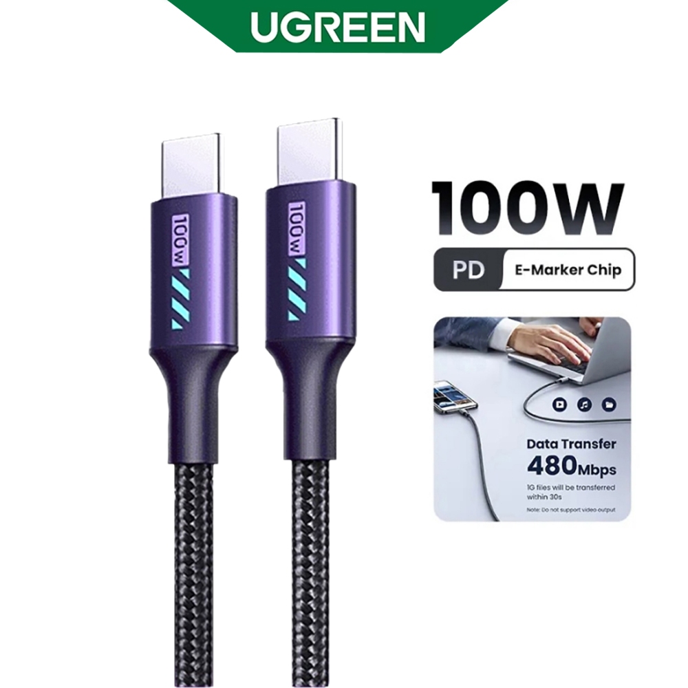 สายชาร์จ UGREEN US316/US535 Type-C 100W/240W 1.5m สีม่วงเข้ม ชาร์จโน้ตบุ๊คและมือถือ