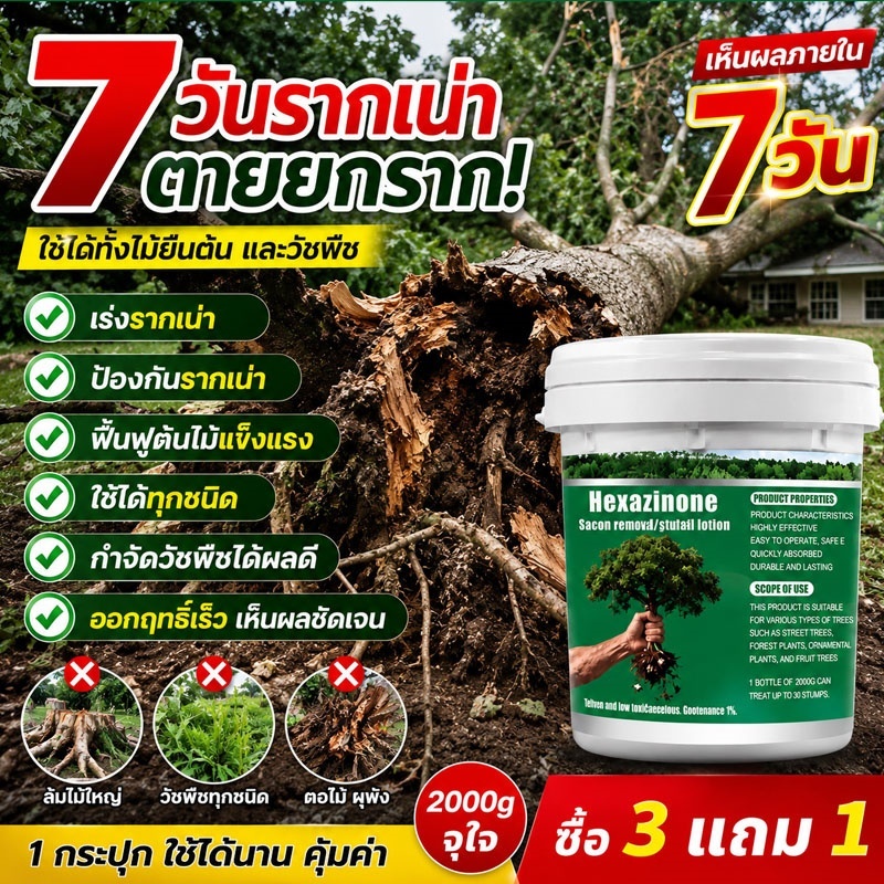 100% รากไม้เน่า ยาฆ่าต้นไม้ใหญ ยาฆ่าหญ้า 500g ยาฆ่าต้นไม้ตอไม้ใหญ่ สารกำจัดกอไผ่ วัชพืชที่ยากกำจัด ไม่กลับงอกใหม่