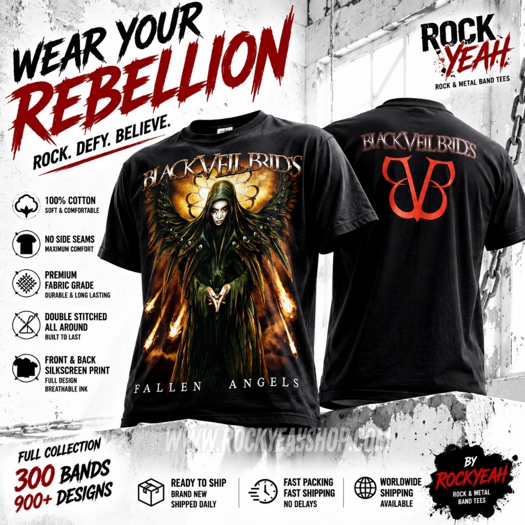 เสื้อวง Black Veil Brides ลาย BVB อัลบั้ม Fallen Angels Graphic สีดำ BVB1211