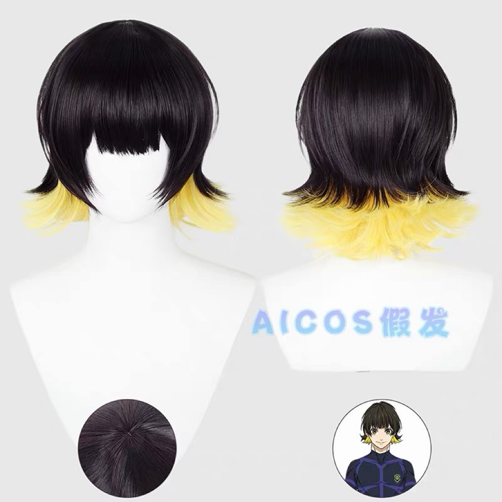 🎀พร้อมส่ง🎀 วิกคอส BLUE LOCK Bachira Meguru Cosplay Wig 36cm Short Black Yellow Heat Resistant Fiber 