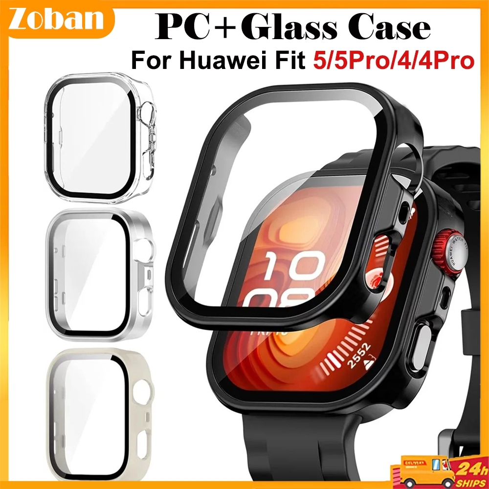 แก้ว + กรณีสําหรับ Huawei Watch Fit 5/5 Pro กระจกนิรภัยป้องกันหน้าจอ Hard PC ป้องกันกันชน Huawei Fit 4/4 pro อุปกรณ์เส