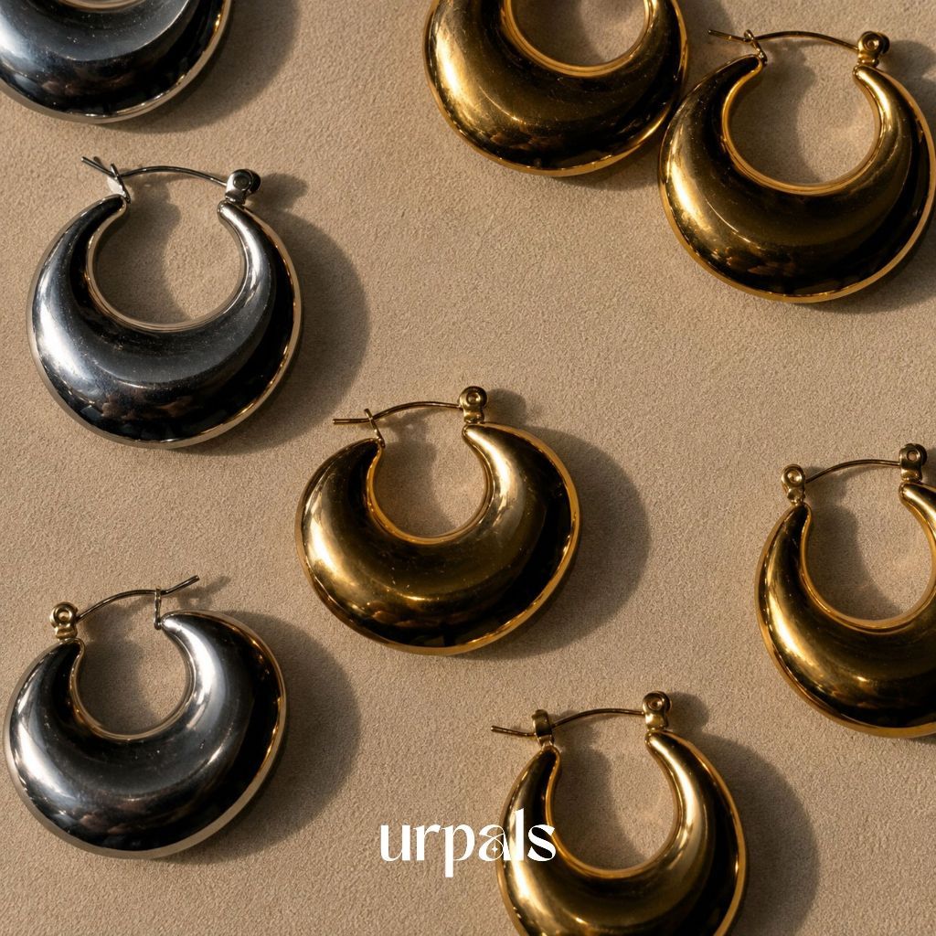 URPALS ต่างหูห่วง ต่างหูสายฝอ Stainless ชุบ 18K ทนน้ำ ทนเหงื่อได้ดี