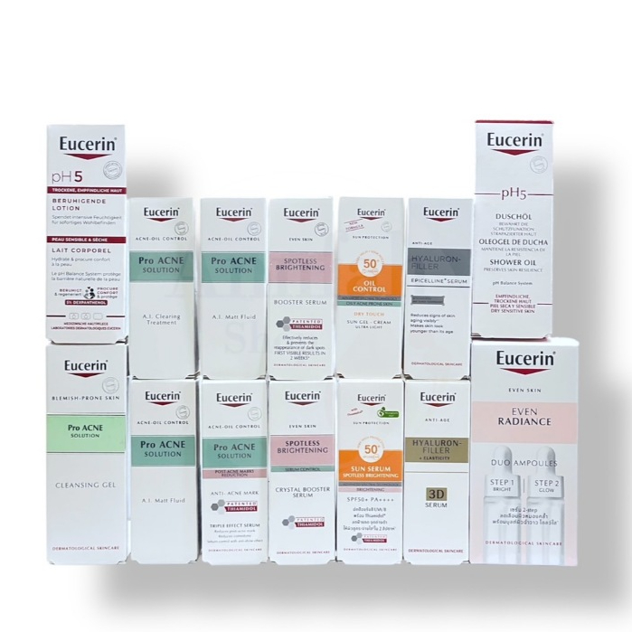 Eucerin เซ็ตทดลองรวมหลายสูตร | Pro Acne | Spotless Brightening | Hyaluron-Filler | Sun Protection | pH5