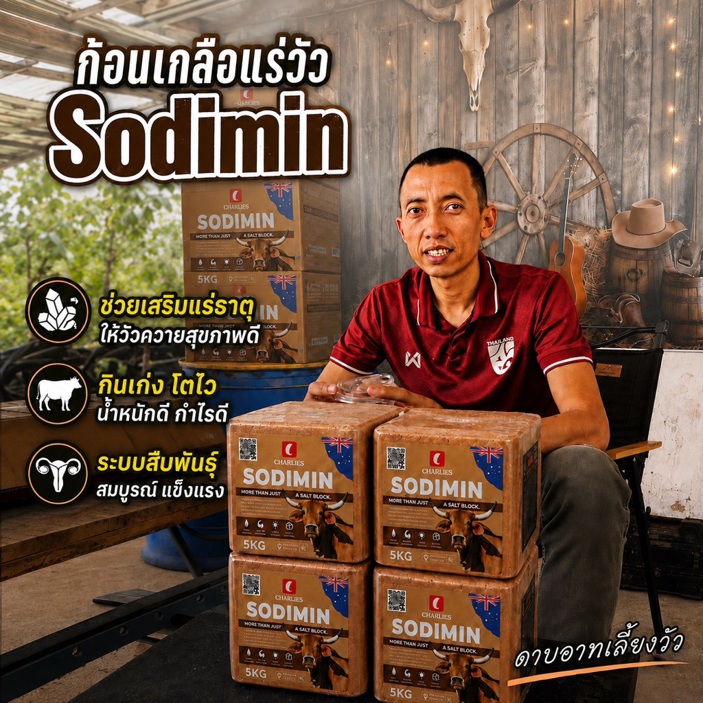 ก้อนเกลือแร่วัว Sodimin ก้อนละ 5 กก.