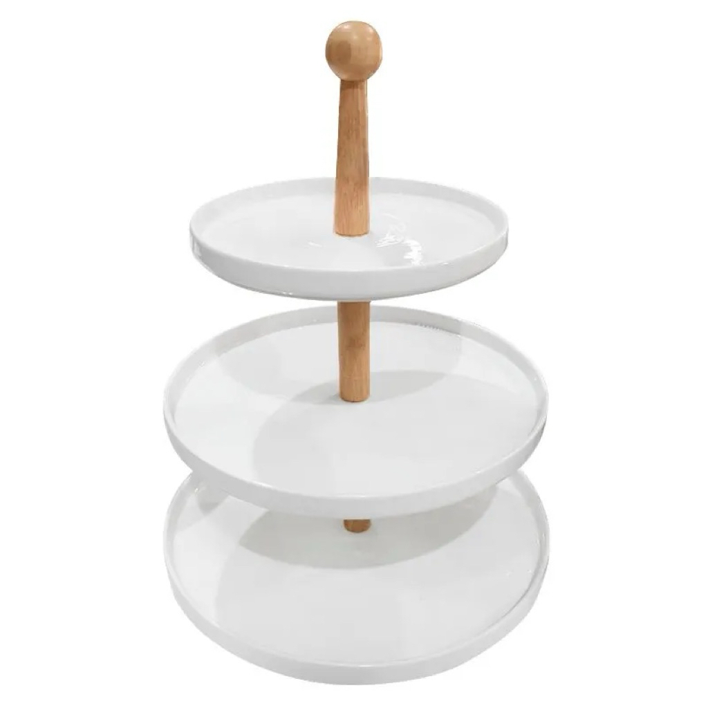 Kassa home ชั้นวางทรงกลม3ชั้น (แกนไม้) kasse home รุ่น YG19-028 สีครีมขาว