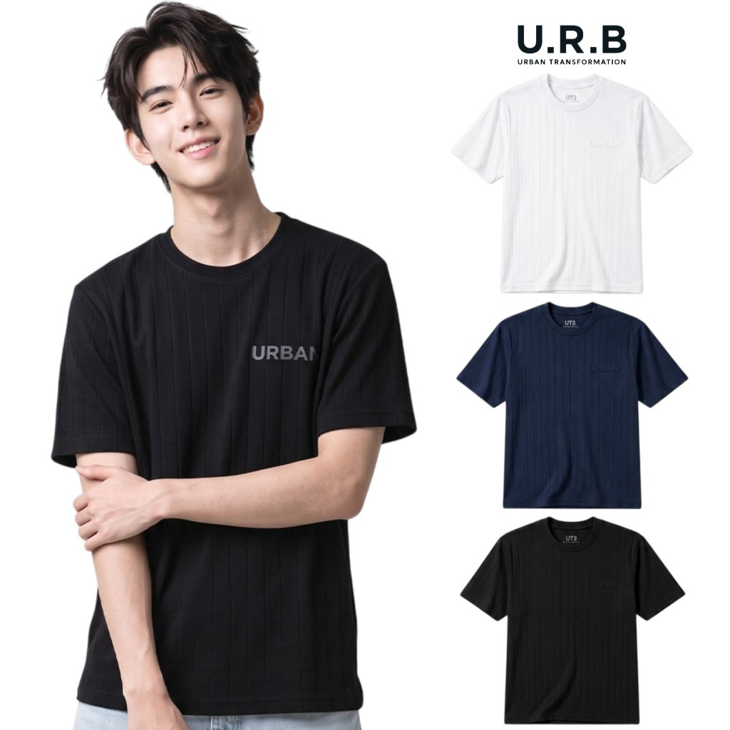 URBAN : MEN'S RIBBED TEE เสื้อยืดผู้ชาย ผ้าริบ รุ่น 1UTMT5126 SET CLASSIC (ดำ,ขาว,กรม)