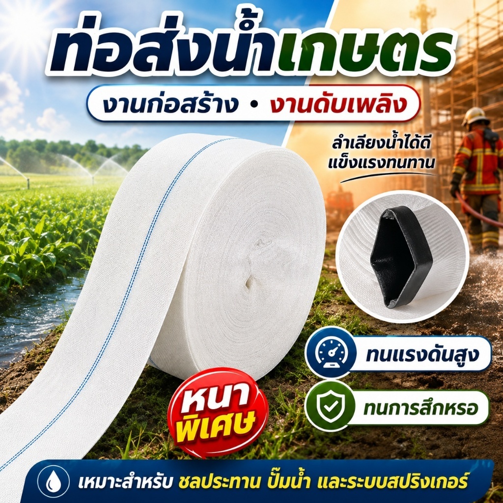 สายส่งน้ำ 1นิ้ว 1.5นิ้ว 2นิ้ว 2.5นิ้ว3นิ้ว 50/100เมตร สายยางดับเพลิง สายส่งPE หนาพิเศษ แรงดันสูง สายส่งน้ำผ้าใบ