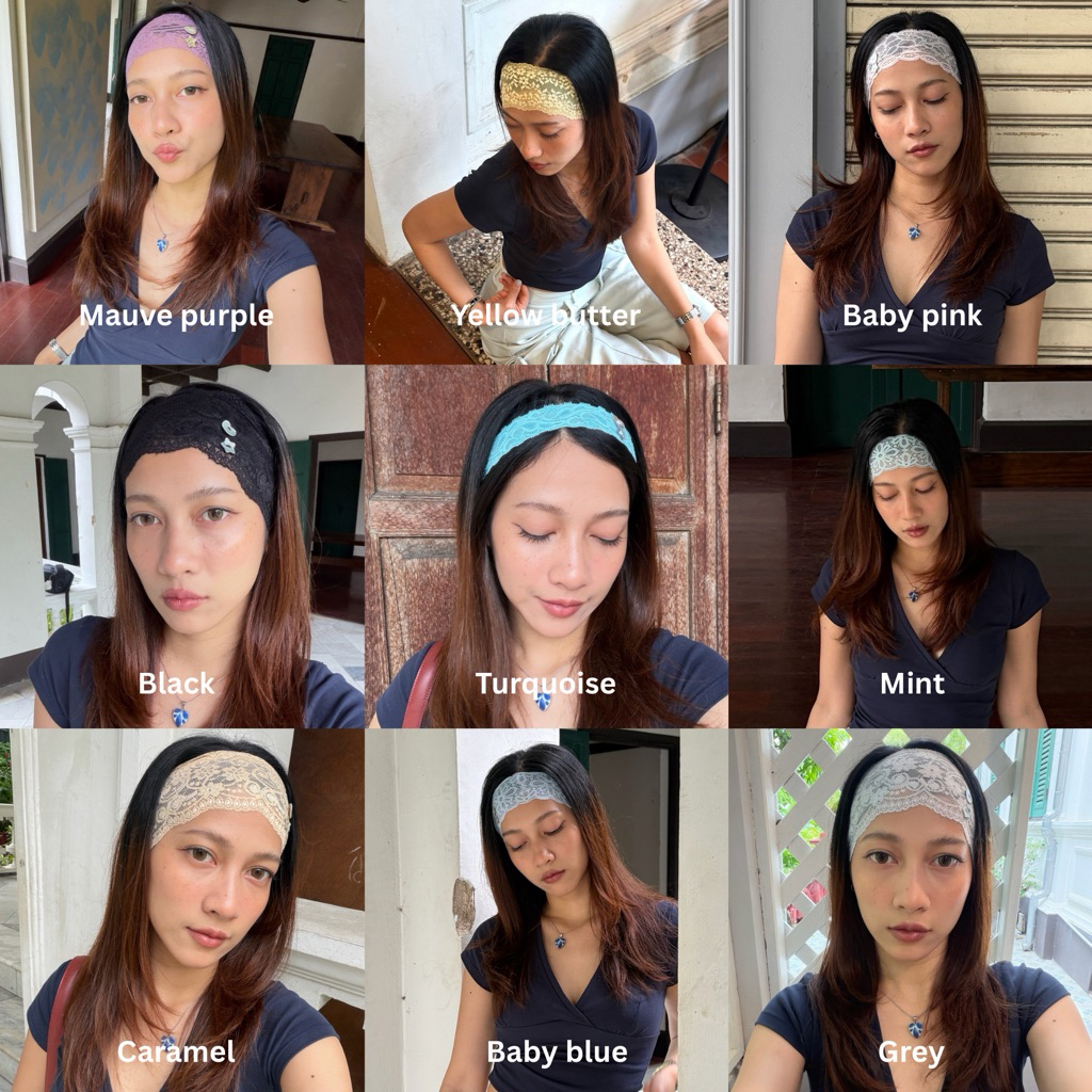 Studio.matty - Whimsy lace headband ที่คาดผมลูกไม้ยืด ผ้านุ่ม ดีเทลติดกระดุมเปลือกหอยรูปดาว หัวใจ