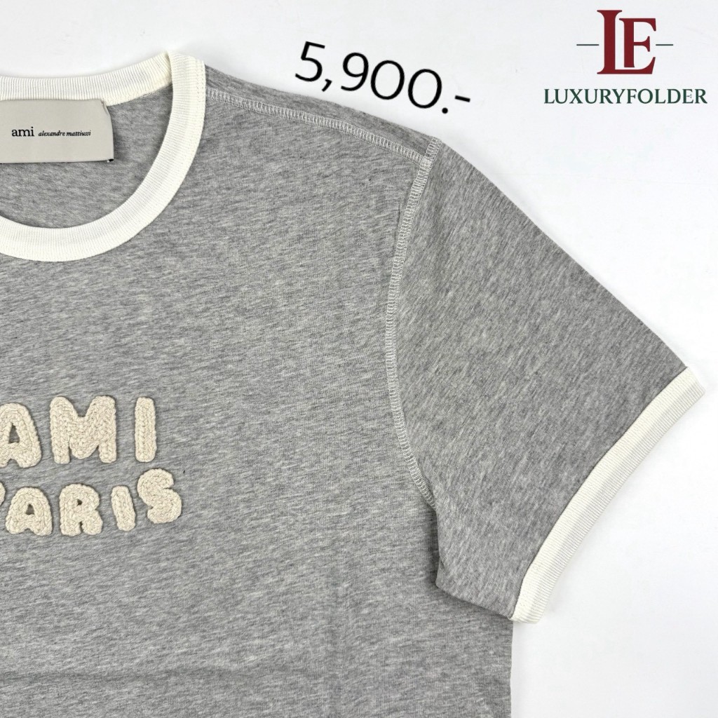 Ami Cotton De Coeur เสื้อยืดผ้าฝ้าย UTS371 สี Grey/White สแกนQRเช็คได้ทุกตัว ของแท้ 100%