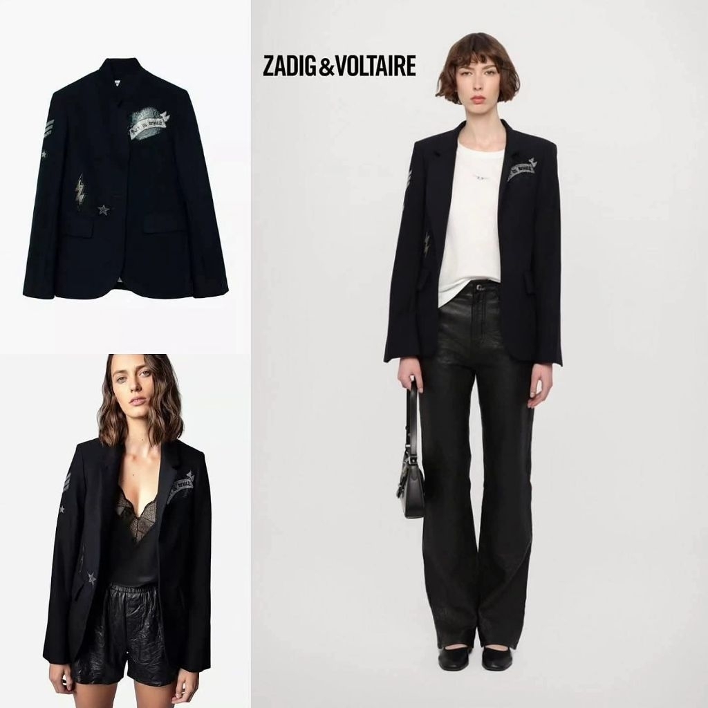 Zadig & Voltaire Black Viva Bis Multistrass Blazer