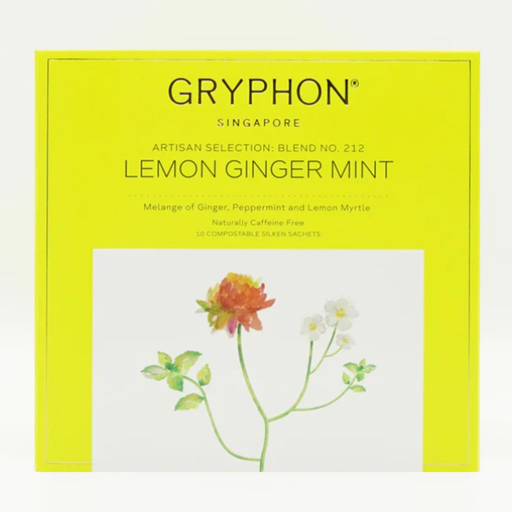 Gryphon Tea Lemon Ginger Herbal Tea Caffeine-free 10 Sachets กริฟฟอน ชาสมุนไพร เลมอน จินเจอร์ มิ้นท์