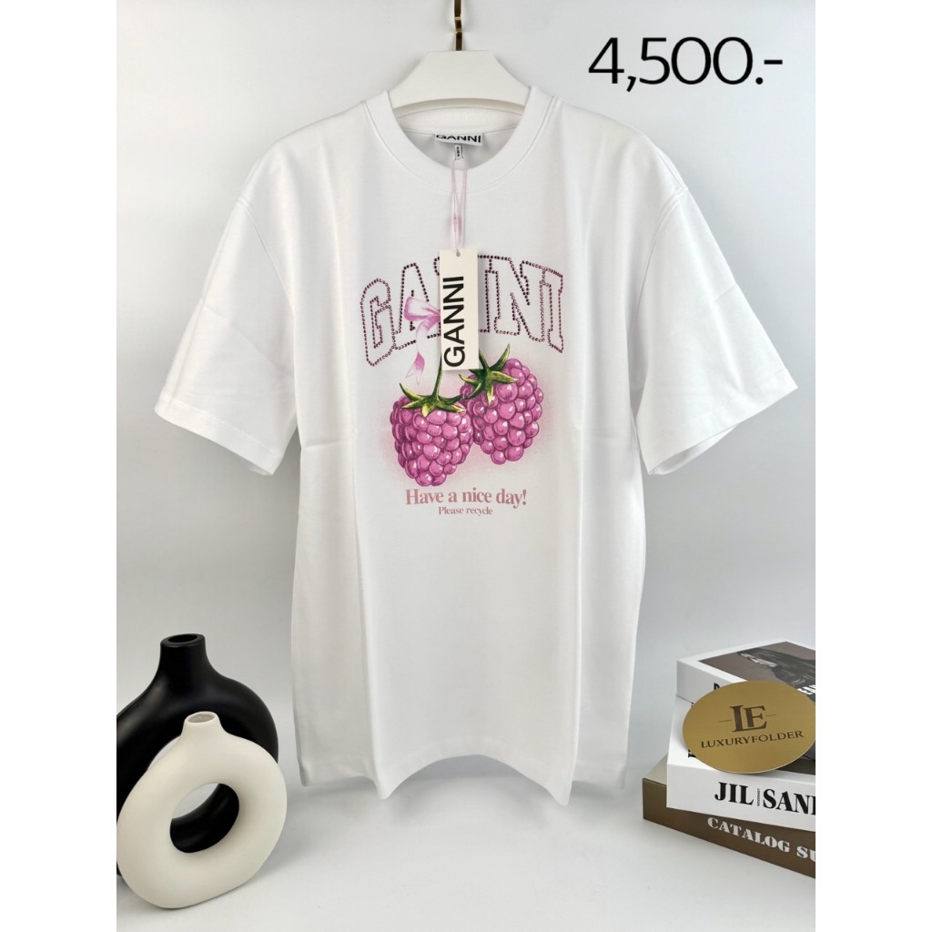 GANNI T-shirt เสื้อยืดคอกลม Organic Cotton ผ้าฝ้าย รุ่น A1050140-151 แท้ 100%