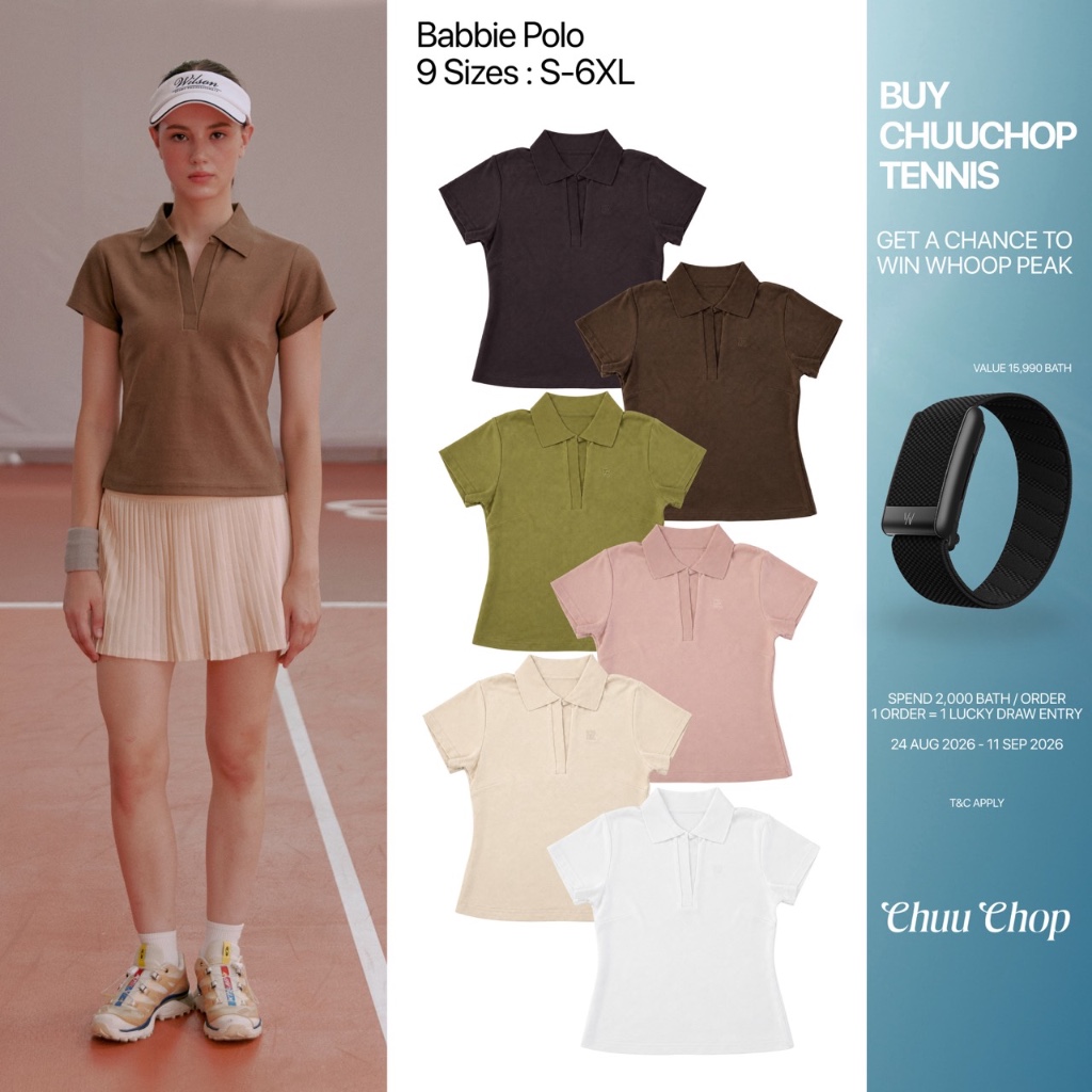 CHUUCHOP | S-4XL | Babbie Polo เสื้อโปโลกีฬาผู้หญิง แขนสั้นคอวี ทรงเข้ารูป สำหรับเทนนิส กอล์ฟ ใส่ได้ทุกวัน (C8629)
