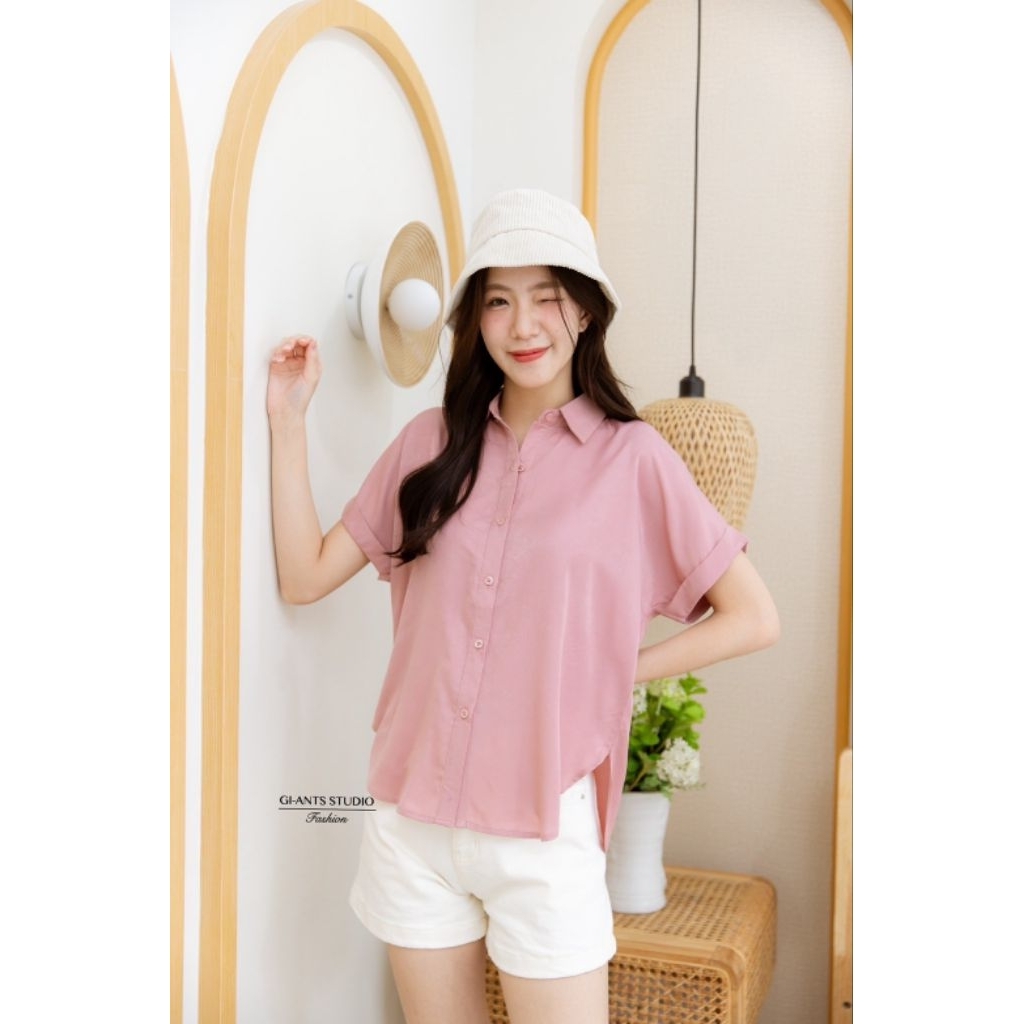 👚เสื้อเชิ้ตแขนสั้นไหล่ล้ำ ผ้าซิลค์เกาหลีเกรดพรีเมียม ✨