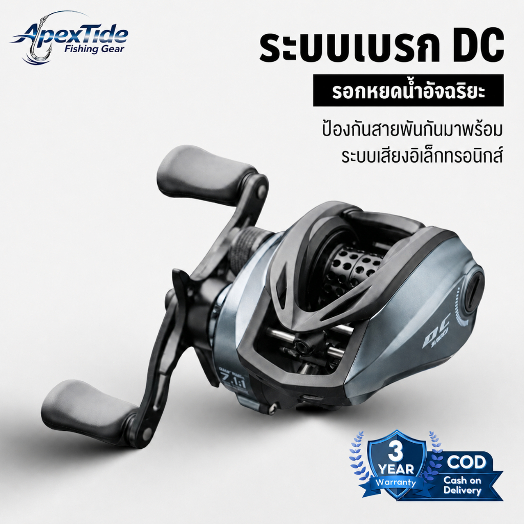 APEXTIDE DC Baitcasting Reel อัจฉริยะ,7.1:1, 6+1BB, เกียร์อลูมิเนียม น้ำหนักเพียง 166 กรัม รอกเบส รอกเบสหยดน้ำ
