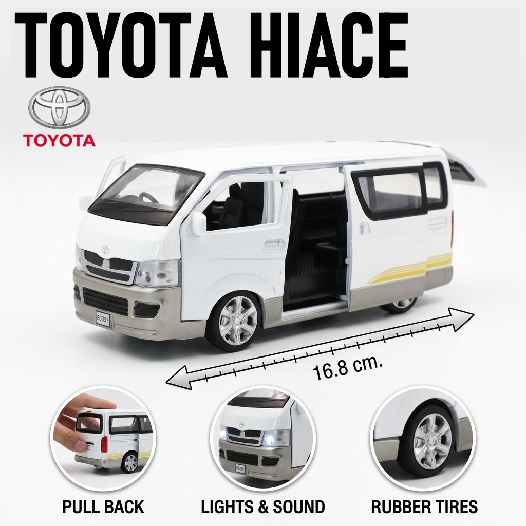 โมเดลรถเหล็ก รถตู้ TOYOTA HIACE เปิดปิดประตูได้รอบคันเสมือนจริง ไม่ไฟหน้าไฟท้าย สเกล1/32 โตโยต้า โมเดลรถตู้ โมเดลรถ 6603